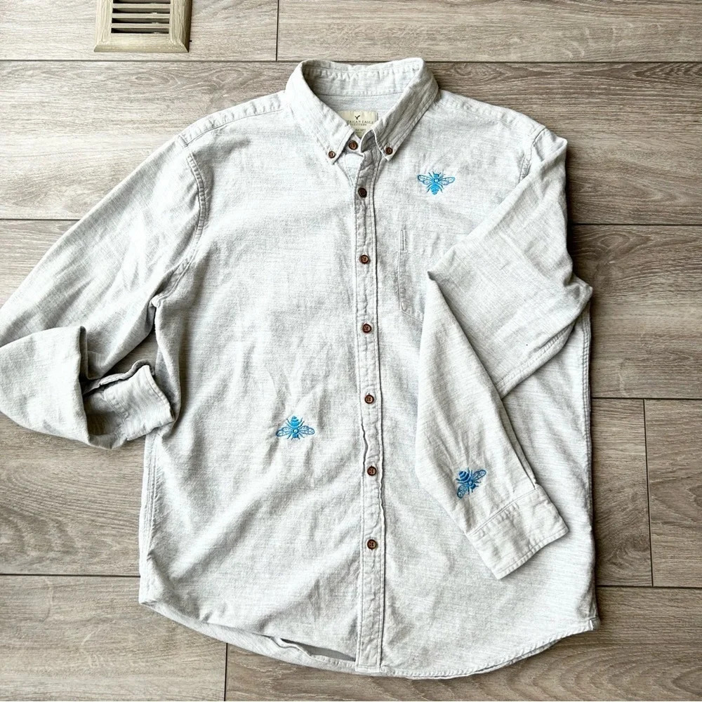 AEO Cotton Button Down Seriously Soft Shirt with Customized Bees Embroidery